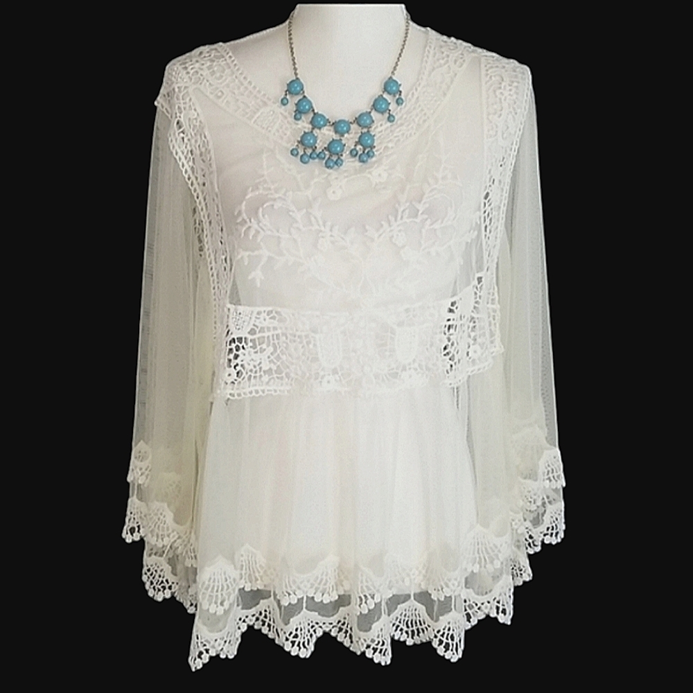 Pink Melo Leced and Embroidered Tunic Top. L